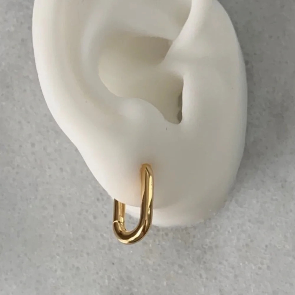 Gold Small Oval Huggie Hoop Earrings Brand New
